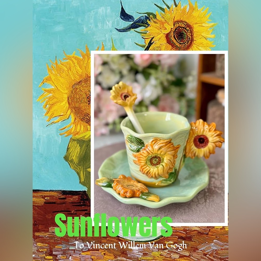 3pc Sunflower Mug/saucer/spoon set - Picture 7 of 11